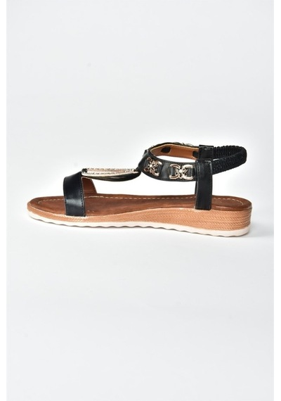 Fox Shoes Siyah Taş Detaylı Günlük Kadın Sandalet M258312209
