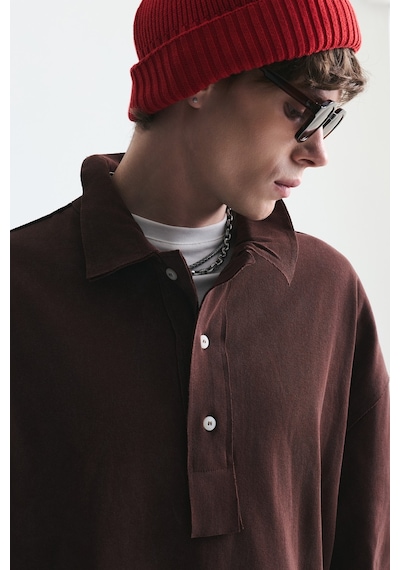 Vamos Relax Fit Polo Yaka Sweatshirt Kahve