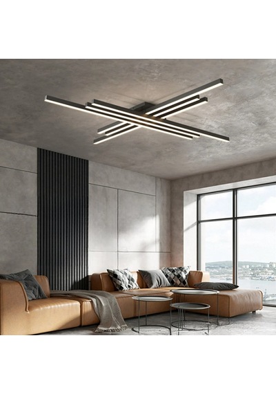 Siyah Led Tavan Lambası 3000K Sarı  Işık Avize Modern Aydınlatma