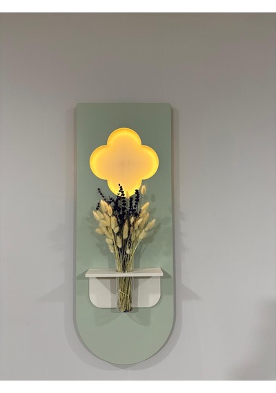 Papatya Ahşap Pilli Ledli İskandinav Tarzı Salon Duvar Rafı Modern Çiçeklik 30 X 80 Cm Çok Renkli