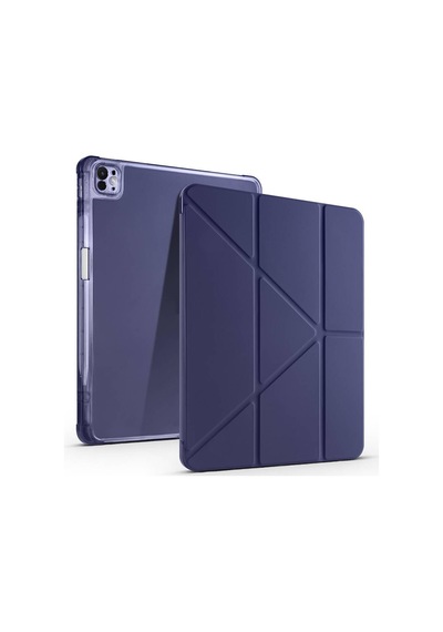 Aksesuarcim Apple iPad Uyumlu Pro 13 2024 İle Uyumlu Kılıf Silikon Yumuşak Kalem Bölmeli Esnek 4 Farklı Stand Olabilen Tablet Kılıfı Lacivert Sku: Zeusb0g7267jbt Arka Kapak