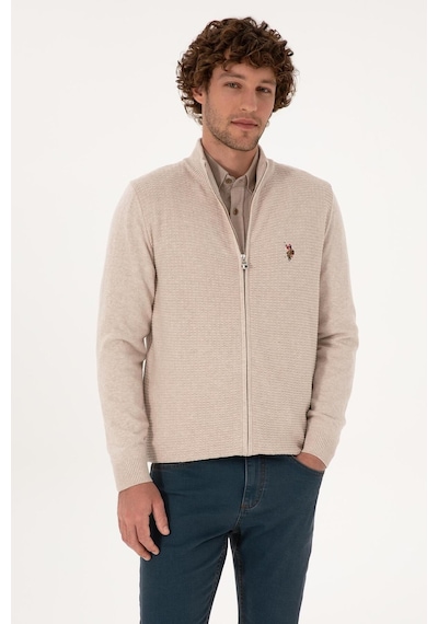U.S. Polo Assn. Erkek Triko Hırka Pamuk 2227188 Taş Melanj
