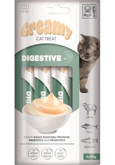 M-pets Creamy Digestive Kuzulu Somonlu Ve Tuna Balıklı Kedi Ödülü 4x15 Gr