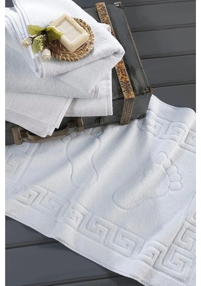 Denizli Çeyiz Banyo Ayak Izli Yer Havlusu 1 Adet 50x70 Cm Beyaz