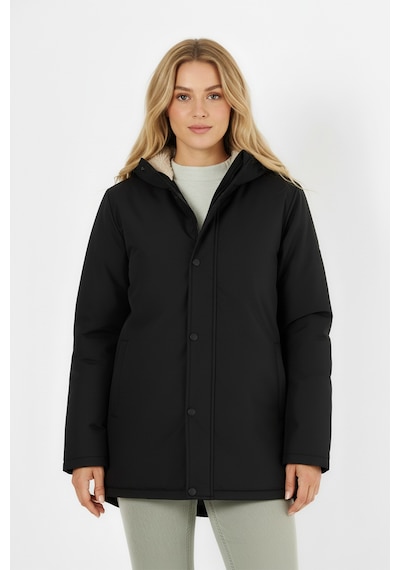 İçi Kürklü Su Ve Rüzgar Geçirmez Cepli Kapüşonlu Kadın Mont Siyah