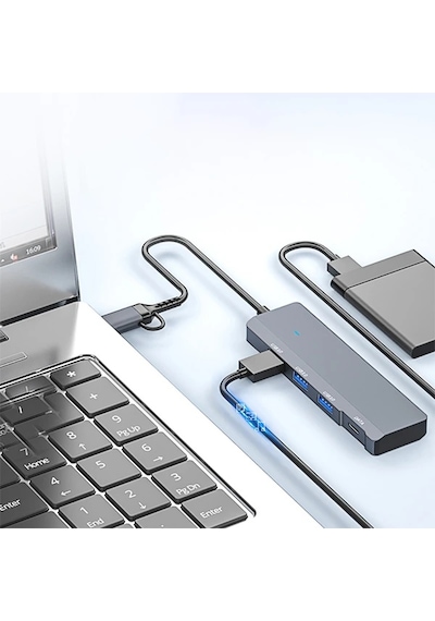 Ally Ads-309d 4 Portlu Usb+type-c Usb 3.0 Çoklayıcı Data Hub Adaptör- 5775 Füme