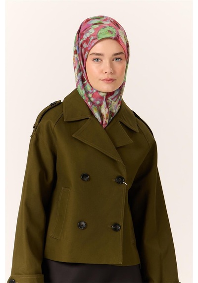 Silk Home İnce Pamuk Soft Eşarp Narçiçeği-mint Yeşili Desenli Kaymaz Dokulu Tok Duruşlu 90x90 Çok Renkli