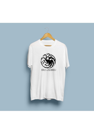 Oversize Ateş Ve Kan Tasarım Unisex T-shirt Beyaz