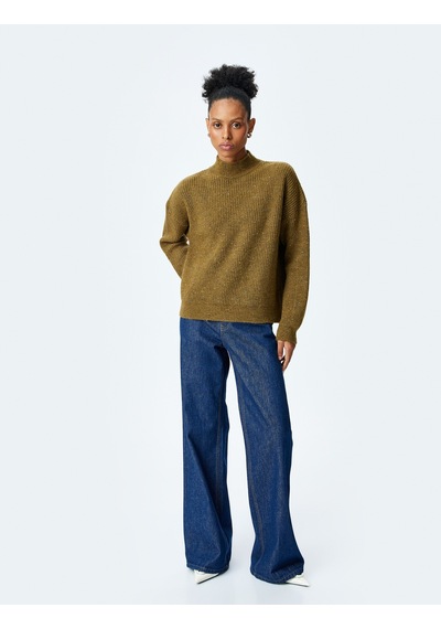 Koton Oversize Balıkçı Yaka Triko Kazak Yeşil 5wak90738ht Zeytin Yeşili
