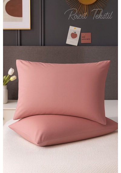 Gül Kurusu Pamuk Kumaş Kapaklı Yastık Kılıfı 2 Adet 50 X 70 Cm