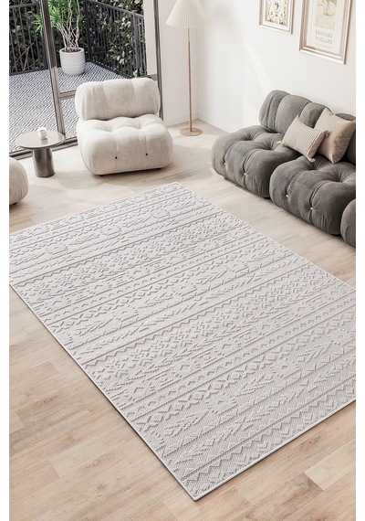 Bonnie Bo1259w Krem Halı Loop Sisal İskandinav Desen Pamuk Taban Tozuyok Salon Mutfak Koridor Halısı