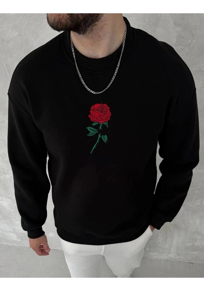 Freedom Storee Erkek 3 İplik Pamuklu Bisiklet Yaka Ön Ve Arka Baskılı Sweatshirt - Siyah Çok Renkli