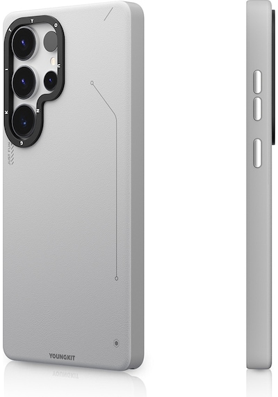 Galaxy S25 Ultra Kılıf Magsafe Uyumlu Mat Deri Desenli Youngkit Tech Fashion Kapak Gümüş