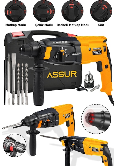 Assur Profesyonel Metal Şanzıman Kırıcı Delici Hilti Darbeli Matkap 2-28MM - 1803
