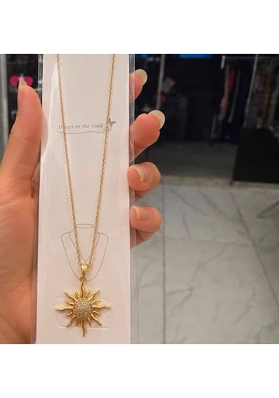Güneş Kolye Zirkon Taş Gold