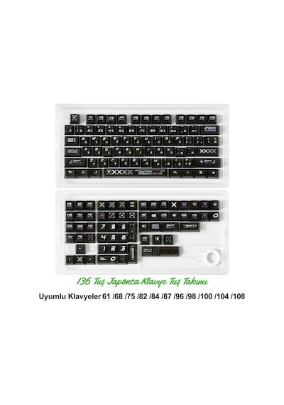 136 Tuşlu Keycaps Siyah Baskılı, Şeffaf, 136 Tuşlu Japonca Yazı Tipi Kutulu Tüm Mekanik-manyetik Klavyeler İle Uyum Sağlamaktadır.