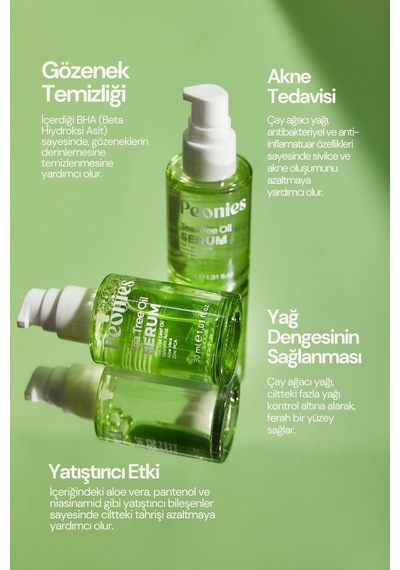 Peonies Tea Tree Oil Serum Çay Ağacı Yağı Niasinamid Aloe Vera Pantenol Salisilik Asit Ve Zinc Pca