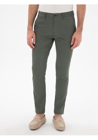 Cacharel Yeşil Slim Fit Dokulu Pamuk Karışımlı Kanvas Pantolon Yesıl