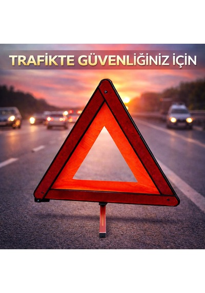 Mega Oto Market Metal Ayaklı Floresan Kumaşlı Üçgen Reflektör- Plastik Kutulu Katlanabilir
