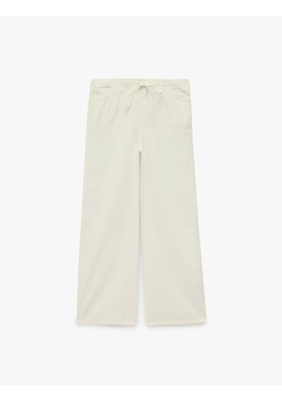 Koton Pamuklu Cep Detaylı Beli Bağcıklı Bol Pantolon - Loose Straight Fit Jean Beyaz 6sal40022mw