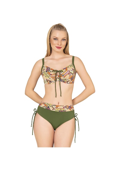 Endeep Kadın Büyük Beden Balenli Destekli Kolaj Desenli Bikini Takımı Yeşil