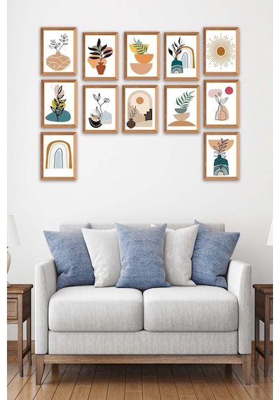 No77decor Ahşap Çerçeve Görünümlü Sanatsal Tablo Seti 12 Parça
