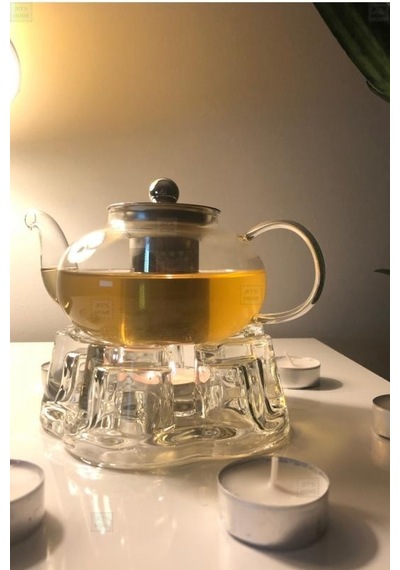 2 Li Set Cam Demlik Ve Cam Isıtıcı Süzgeçli Demlik 400 Ml Bitki Çayı Demliği Borasilikat Şeffaf