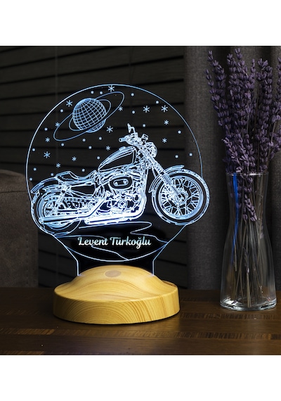 Chopper Motosiklet, Motor Hayranlarına İsimli Hediye, Motosiklet Hediyesi Kişiye Özel 3 Boyutlu Led Lamba