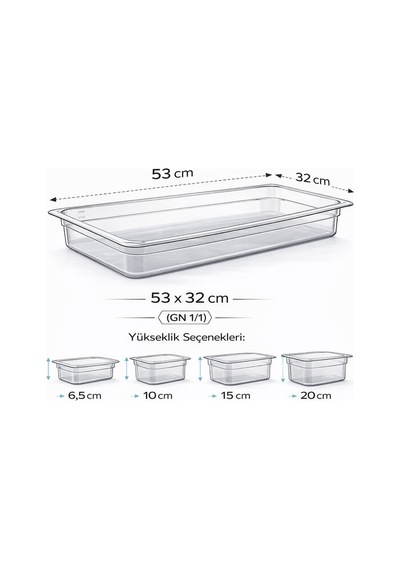 1/1 Gn Şeffaf Polikarbon Gastronom Küvet 53x32 Cm 15 Cm Derinlik