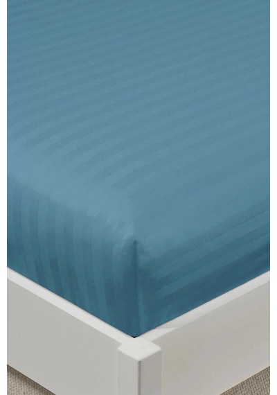 Varol %100 Pamuk Saten Stripe Battal Boy King Size Lastikli Çarşaf Takımı 30 Cm 2 Yastık Kılıf Mavi