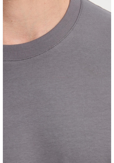 Tudors Unisex Relax Fit Rahat Kesim %100 Pamuk Uzun Kollu Bisiklet Yaka Koyu Gri Basic Tişört-41799 Koyu Gri