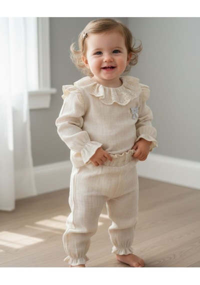 Babyhola Kız Bebek Takım Bayramlık Fiyonk Detaylı Simli Müslin İkili Set 2006 Gümüş