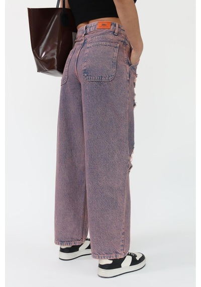 Skater Fit Kızıl Tint Yırtık Jean Mavi+kızıl Tint