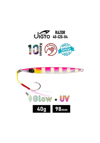 Jig, Zoka, Suni Yem, Glow Uv Metal Jig, 40gr 10cm Razor 40