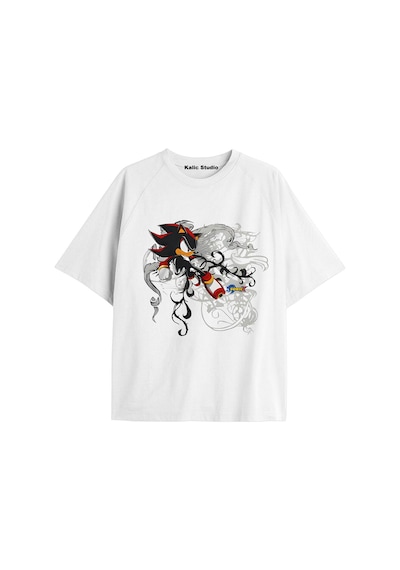 Kalic Studio Unisex Bay Sonic Desenli Beyaz Yazlık T-shirt Beyaz-181