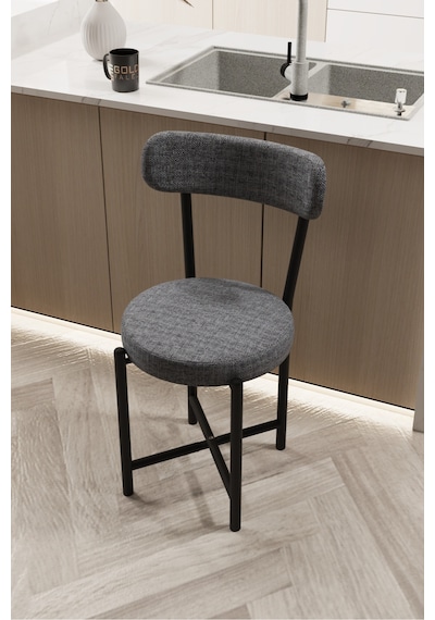 Sandalye 1 Adet Keten Kumaş Metal Ayak Modern Mutfak Sandalyesi Cafe Balkon Ofis Teddy 9817 Anstrast Gri