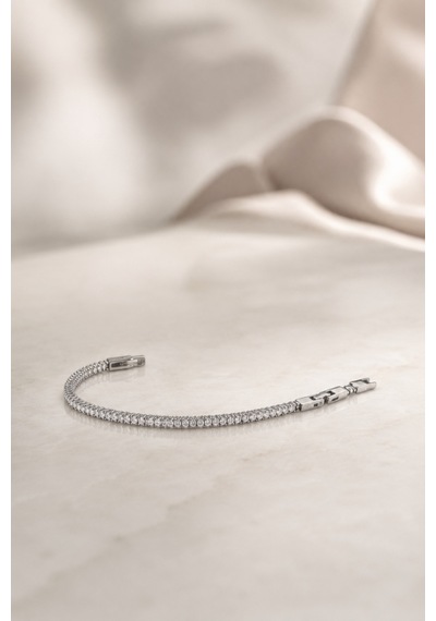 Balenbi Jewelry Kadın Sıra Taşlı Tenis Model Kararmaz Çelik Bileklik Gümüş Renk 1124