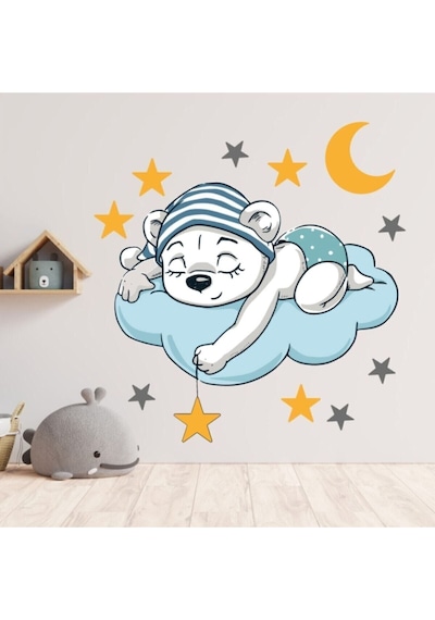 Bulut Üzerinde Uyuyan Ayı Duvar Sticker 56x60 Cm Diğer