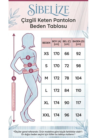 Keten Yıkamalı Çizgili Yüksek Beli Lastikli Pantolon Haki