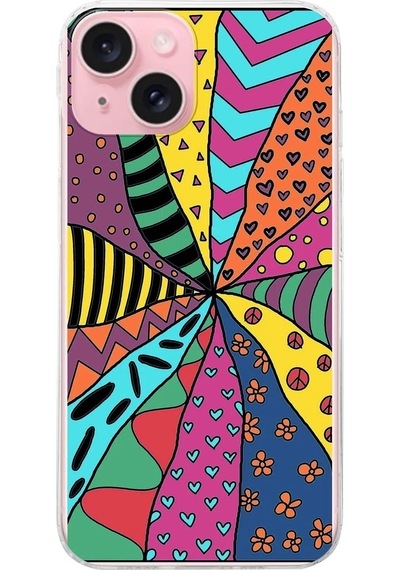 Apple Uyumlu iPhone 15 İle 1mm Slim Fit Retro Renkler 4 Baskılı Şeffaf Kılıf