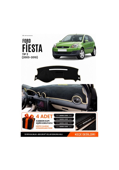 Ford Fiesta Tip 2 2003-2010 Uyumlu Torpido Örtüsü, Torpido Kılıfı - Siyah Bej