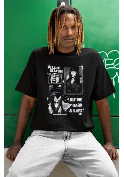 Sevbano Vintage Eskitme Billie Eilish Hit Me Hard And Soft Baskılı Unisex Siyah