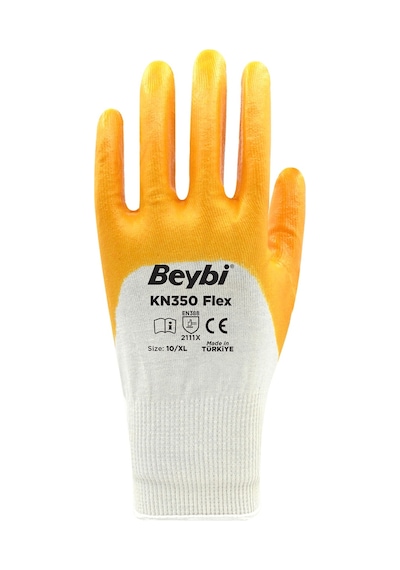 Beybi Pamuk Nitril Pmk Kn350 Flex 9 Beden Eldiven 12li Paket Beyaz Sarı En388 2111x