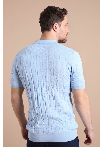 Ferraro Mavi Polo Yaka Fermuarlı Erkek Pamuk Triko T-Shirt-Mavi (417942609) Mavi
