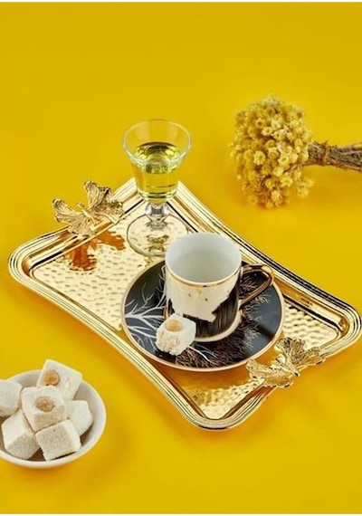 Metal Dövme Tepsi Tek Kişilik Sunumluk Gold 25cm