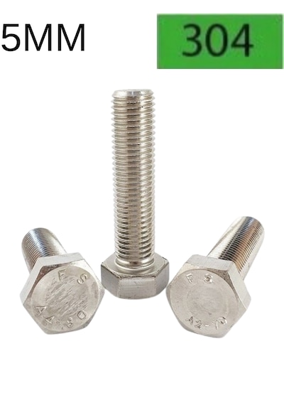 M5 Paslanmaz Civata Altıköşe Başlı Dın933 A2 Aısı 304 Kalite 25li Set M5 x 10