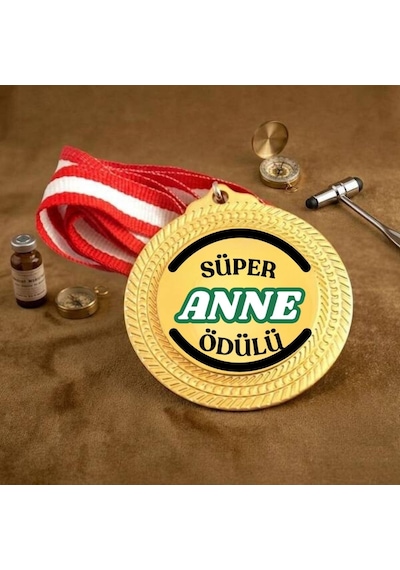 Süper Anne Ödülü Altın Rengi Madalya - Anneler Gününe Özel Madalyon Sarı