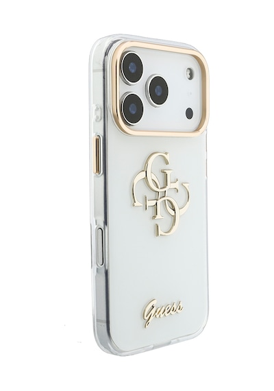 Apple iPhone Uyumlu 18 Pro  Kılıf Guess  Lisanslı Yazı Ve 4g Büyük Metal Logolu Silikon Kapak Beyaz