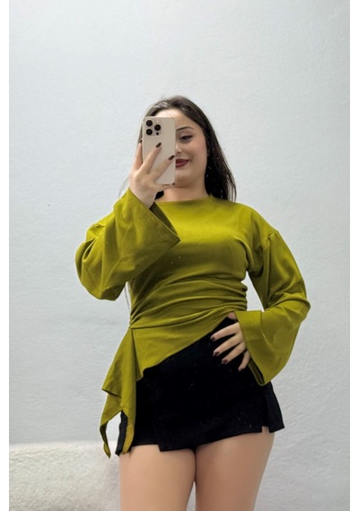 Belendir Kadın Kimono Kol Modal Bluz Yağyeşili Yeşil