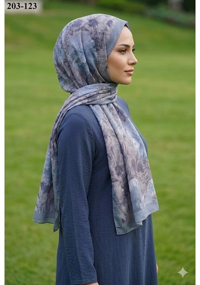 Moonscarfs Moonscarf Bambu Kraş Pamuk Şal Mavi 203-123 Çok Renkli